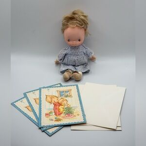 3 VTG Hallmark Betsey Clark Christmas cards & Betsey doll 9” Taiwan AS IS READ